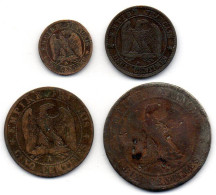 FRANCE, Set Of Four Coins 1, 2, 5, 10 Centimes, Bronze, Year 1854-A, 1855-A,  KM # 775.1, 776.1, 777.1, 771.1 - Altri & Non Classificati