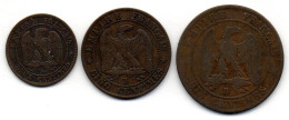 FRANCE, Set Of Three Coins 2, 5, 10 Centimes, Bronze, Year 1853-B, 1854-B, 1856-B,  KM # 776.2, 777.2, 771.2 - Other & Unclassified