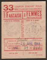 Coupon D'achat 1944 Cluny ( Saone-et-Loire ) " Chaussures Fantaisie Pour Femmes  " Carte Ravitaillement - Specimen