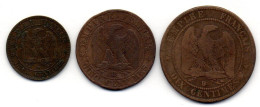 FRANCE, Set Of Three Coins 2, 5, 10 Centimes, Bronze, Year 1853-B, 1854-B, 1856-B,  KM # 776.2, 777.2, 771.2 - Andere & Zonder Classificatie