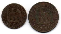 FRANCE, Set Of Two Coins 5, 10 Centimes, Bronze, Year 1854-D, 1853-D,  KM # 777.4, 771.4 - Autres & Non Classés