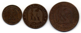 FRANCE, Set Of Three Coins 2, 5, 10 Centimes, Bronze, Year 1856-K,  KM # 776.5, 777.5, 771.5 - Other & Unclassified