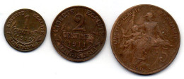 FRANCE, Set Of Three Coins 1, 2, 5 Centimes, Bronze, Year 1919, 1911, 1916,  KM # 840, 841, 842 - Otros & Sin Clasificación