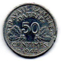 FRANCE, 50 Centimes, Aluminum, Year 1944-C, KM # 914.3 - 50 Centimes