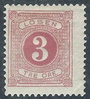 1877-91 SVEZIA SEGNATASSE 3 ORE D. 13 MH * - RB8 - Postage Due