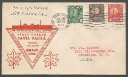 1933 Santa Paula First Voyage Cover 6c Arch Coils Machine Victoria BC To USA - Postal History