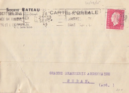 CP-Lettre (Société Rateau) Obl. RBV (13-14 Octobre...Nancy RP Le 28 Sept 45 Sur 1f50 Dulac Rose N° 691 (Tarif Du 1/3/45) - 1944-45 Marianne De Dulac