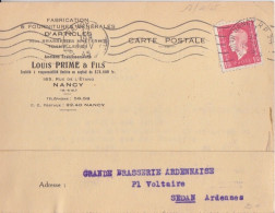 CP-Lettre (Articles Pour Brasseries) Obl. RBV Nancy RP Le 17 Nov 45 Sur 1f50 Dulac Rose N° 691 (Tarif Du 1/3/45) - 1944-45 Marianne Of Dulac