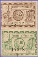 GEMEENTE WETTEREN - NOODGELD  25 C + 10 C 1918 Nrs 26226 +17998 - Sonstige & Ohne Zuordnung