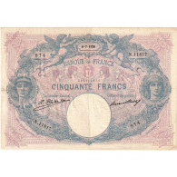 France, 50 Francs, Bleu Et Rose, 1926, N.11817, TTB+, Fayette:14.39, KM:64h - 50 F 1889-1927 ''Bleu Et Rose''