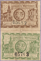 GEMEENTE WETTEREN - NOODGELD  25 C + 10 C 1918 Nrs 45087 + 65703 - Otros & Sin Clasificación