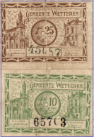 GEMEENTE WETTEREN - NOODGELD  25 C + 10 C 1918 Nrs 45087 + 65703 - Altri & Non Classificati