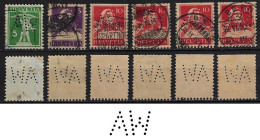 Switzerland 1913/1923 6 Stamp With Perfin AW By Dr. A. Wander AG From Bern Lochung Perfore - Perfins