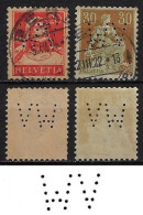 Switzerland 1911/1933 2 Stamp Perfin WV By Hallersche Buchdruckerei & Wagnersche Verlagsanstalt In Bern Lochung Perfore - Perforés