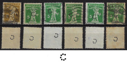 Switzerland 1907/1927 6 Stamp With Perfin C By Handelsbank Commercial Bank From Basel Lochung Perfore - Perfin