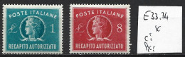 ITALIE EXPRES 33-34 * Côte 15.30 € - Poste Exprèsse/pneumatique