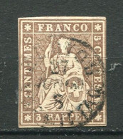 26197 Suisse N°26° 5 R. Brun Helvetia (Fil De Soie Vert)  1854-62 B/TB - Usados