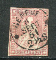 26200 Suisse N°28b° 15 R. Rose Helvetia (Fil De Soie Vert)  1854-62 B/TB - Usados