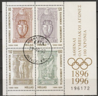 Griechenland 199 Mi Nr.1904 - 1907 Block 15 O Gestempelt 100 Jahre Olympische Spiele Der Neuzeit( D 1390) - Blocks & Sheetlets