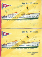 Compagnie Transméditerranée 1957 Lot De 2 Billets 1ère Classe Barcelone - Palma - Europa