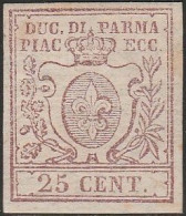 11 - Modena - 1858/59 - 25 C. Bruno Lilla N. 10. Cert. Todisco. Cat. € 2000,00. SPL - Modène