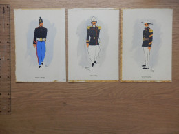 LOT DE 3 GRAVURES COULEURS OFFICIER PETITE TENUE COCHINCHINE - Uniforms