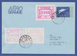 Norwegen Frama-ATM 1978, Automat 05, Brief Mit 3 ATM In Lilarot Und BRAUNROT !! - Timbres De Distributeurs [ATM]