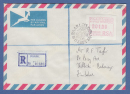 RSA Südafrika 1987 Sonder-ATM PAARL Wert 01,00 Auf R-Brief Nach Simbabwe - Frankeervignetten (Frama)