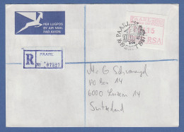 RSA Südafrika 1987 Sonder-ATM PAARL Wert 01,15 Auf R-Brief In Die Schweiz - Frankeervignetten (Frama)
