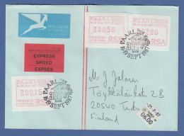 RSA 1987 Sonder-ATM PAARL Werte 15-50-200 Auf  Express-Brief Nach Finnland - Frankeervignetten (Frama)