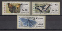 Norwegen 2008 ATM Schmetterlinge Neues Logo Mi-Nr 10-12 Je Wert 14.00 Gestempelt - Machine Labels [ATM]
