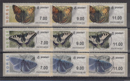 Norwegen 2007 ATM Schmetterlinge Altes Logo Mi-Nr. 7-9 Je Satz 7.00-9.00-11.00 O - Machine Labels [ATM]