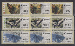 Norwegen 2008 ATM Schmetterlinge Neues Logo Mi-Nr. 10-12 Je Satz 8-10-12 O - Timbres De Distributeurs [ATM]