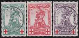Belgie  .   OBP   .    126/128     .  O  (127: *)    .  Gestempeld   .   /   .    Oblitéré - 1914-1915 Red Cross