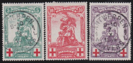 Belgie  .   OBP   .    126/128     .  O  (127: *)    .  Gestempeld   .   /   .    Oblitéré - 1914-1915 Cruz Roja