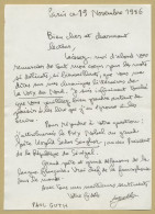 Paul Guth (1910-1997) - Écrivain - Belle Lettre Autographe Signée - 1986 - Schrijvers