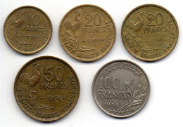FRANCE, Set Of Five Coins 10, 20, 20, 50, 100 Francs, Aluminum-Bronze, Year 1950-57, KM # 915.1,916.1,917.1,918.1,919.1 - Otros & Sin Clasificación
