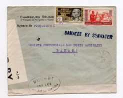 !!! LETTRE DE PORT GENTIL DE SEPTEMBRE 1940 POUR DAKAR, MARQUE LINEAIRE BLEUE "DAMAGED BY SEAWATER" - Crash Post