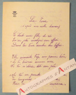 ● VEGA Poète (Alice De Wegmann - De Visme) Poème Autographe  La Tour - Cachet De La Collection Juncker - Poésie - Schrijvers