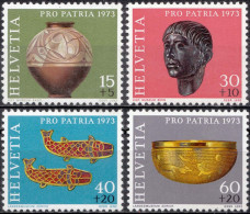 1973, Switzerland, Pro Patria, Archaeology, Art, Jewelery, Golden Objects, Sculptures, MNH(**), Mi: 996-999 - Unused Stamps