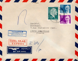 TURQUIE AFFRANCHISSEMENT COMPOSE SUR LETTRE EXPRES RECOMMANDEE POUR LA FRANCE 1981 - Covers & Documents