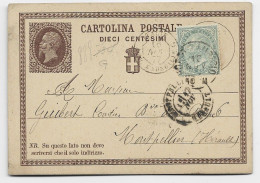 ITALIA ENTIER CARTOLINA POSTALE DIECI CENT + 5C PORT MAURICE 1877 TO FRANCE - Stamped Stationery