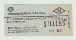 Carte D'entrée-toegangskaart-ticket: Transports Municipals De Barcelona (E) Serie: ES - Europa