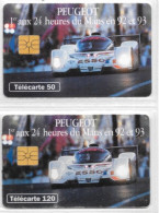Sport Automobile - Peugeot 1er Aux 24 Heures Du Mans 92 Et 93 - Lot De 2 Télécartes 50 Et 120 - Collection 1 - Sport