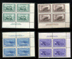 Grosses Valeurs CANADA  Blocs De 4 Inscriptions Marginale  Deux ** Et Deux Avec Charnière  Bateau Tank Canon - Unused Stamps