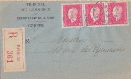 Lettre Recommandée Du Tribunal De Commerce Obl. Paris 32 Le 15/11/44 Sur 1f50 Dulac N° 691 X 3 (tarif Du 5/1/42) - 1944-45 Marianne De Dulac