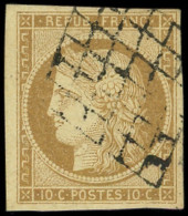 EMISSION DE 1849 - 1    10c. Bistre-jaune, Obl. GRILLE, TB. Br - 1849-1850 Cérès