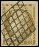 EMISSION DE 1849 - 1b   10c. Bistre-VERDATRE, Obl. GRILLE, TB - 1849-1850 Cérès