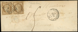 Let EMISSION DE 1849 - 1a   10c. Bistre-brun, PAIRE Obl. GRILLE S. Env., Càd CLERMONT FERRAND 2/5/51 Et Taxe 05 à La Plu - 1849-1876: Classic Period
