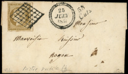 Let EMISSION DE 1849 - 1b   10c. Bistre-VERDATRE, Très Jolie Nuance, Obl. GRILLE S. Petite LAC, Dateur B Et Cursive 58/C - 1849-1876: Klassieke Periode